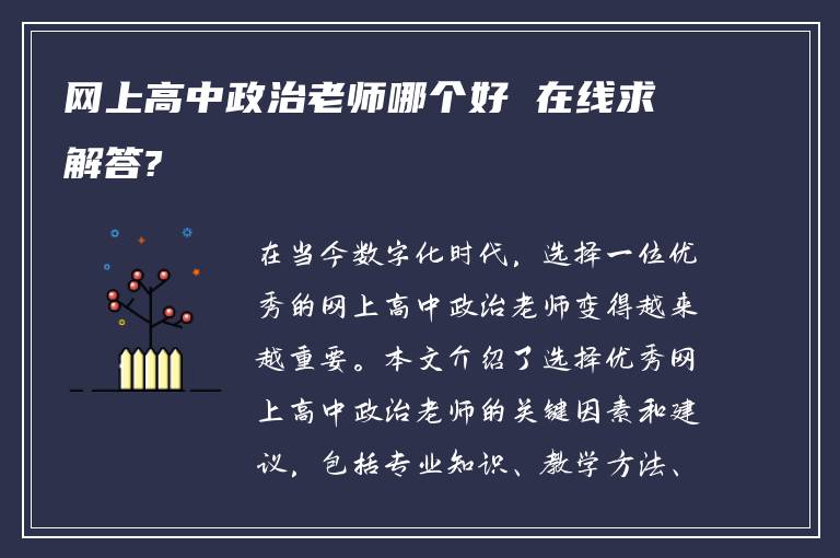 网上高中政治老师哪个好 在线求解答?