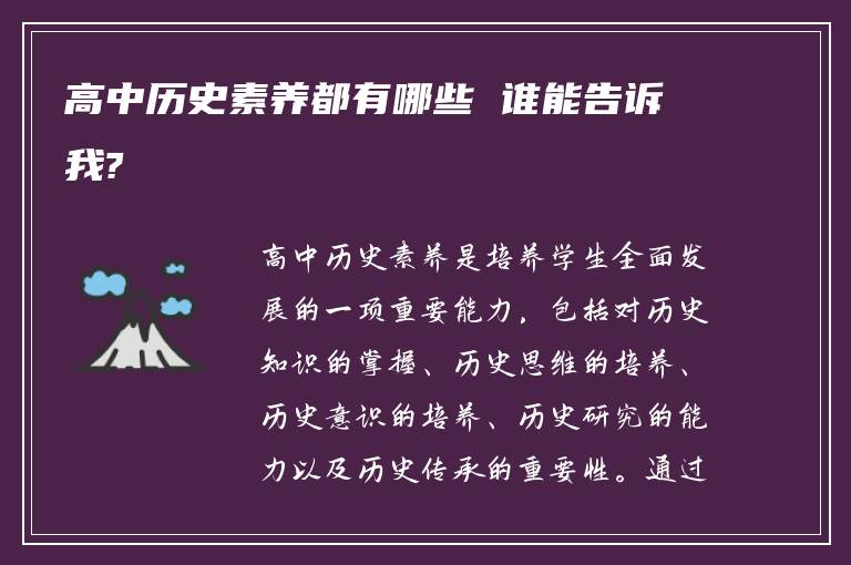 高中历史素养都有哪些 谁能告诉我?