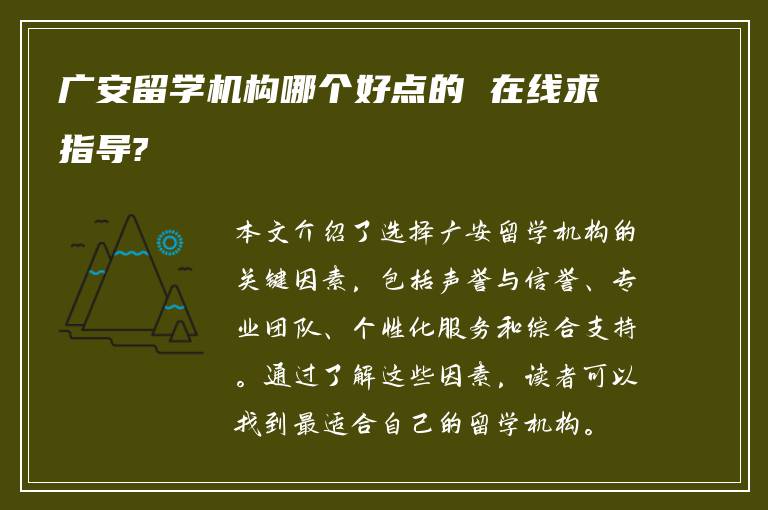 广安留学机构哪个好点的 在线求指导?