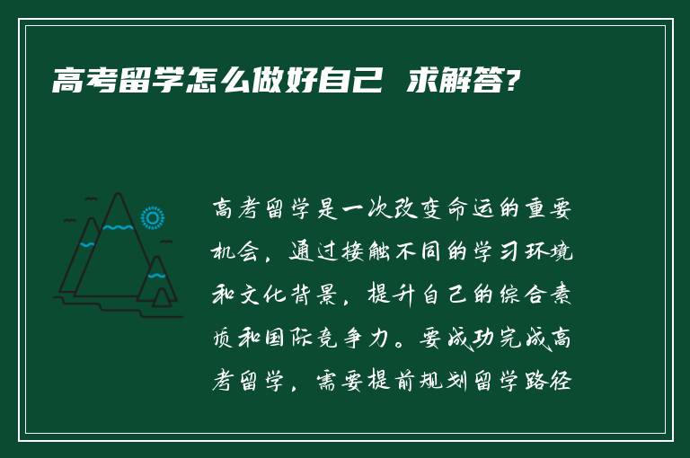 高考留学怎么做好自己 求解答?