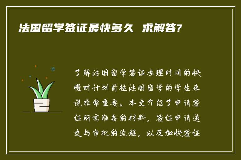 法国留学签证最快多久 求解答?