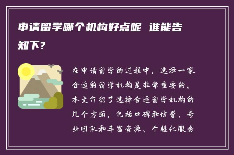 申请留学哪个机构好点呢 谁能告知下?