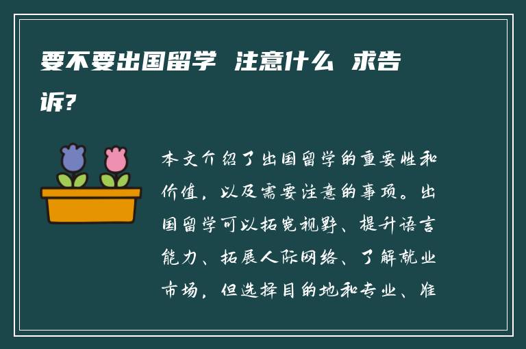 要不要出国留学 注意什么 求告诉?