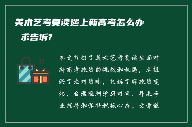 美术艺考复读遇上新高考怎么办 求告诉?